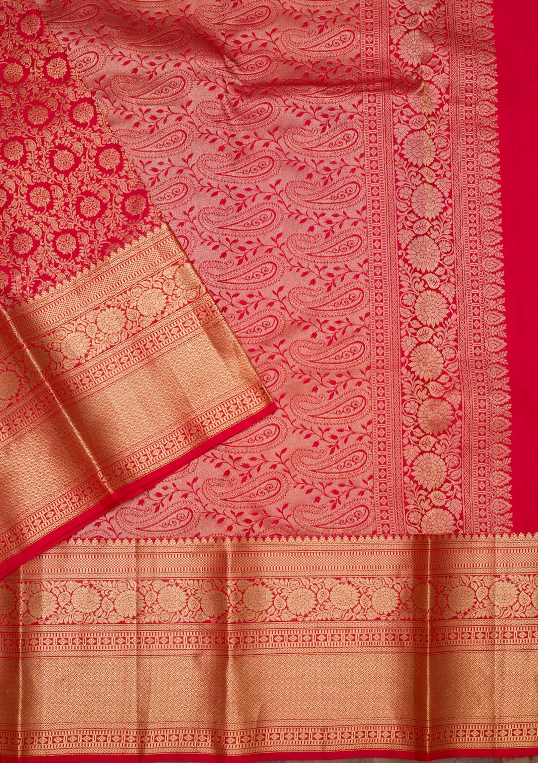 Red Zariwork Pure Silk Saree-Koskii