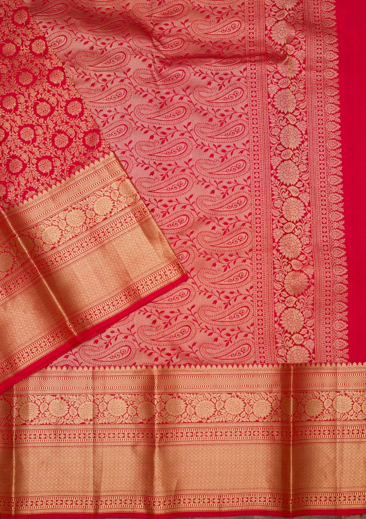 Red Zariwork Pure Silk Saree-Koskii