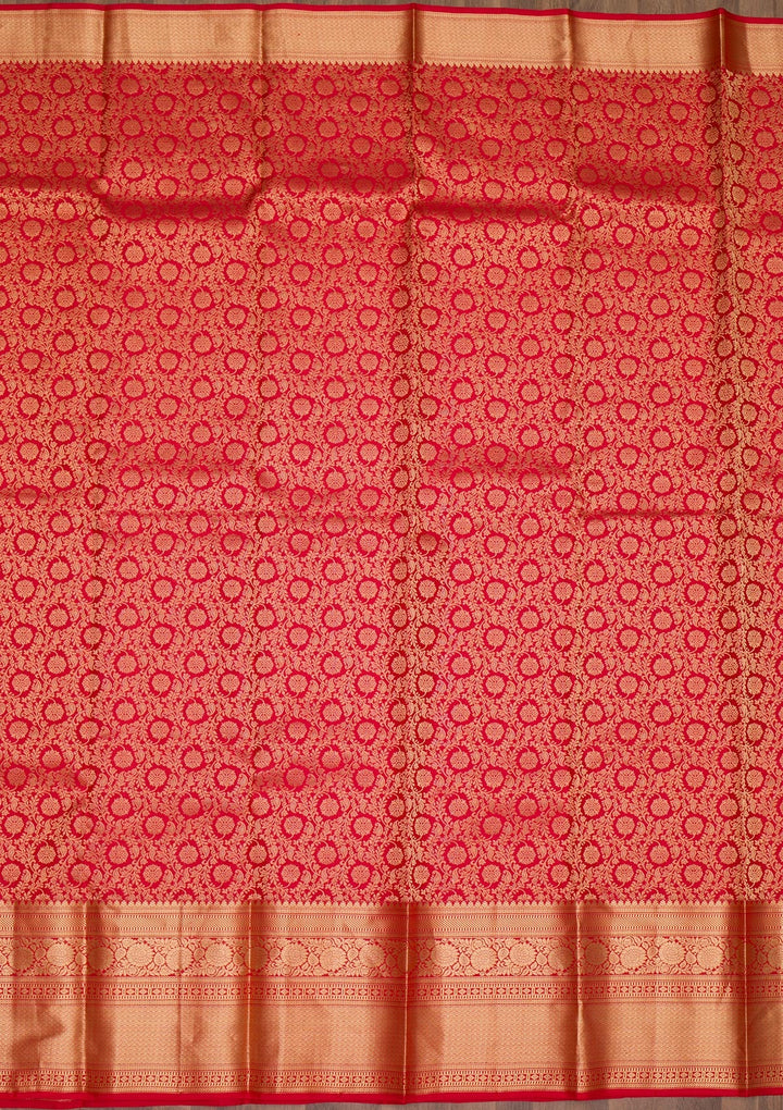 Red Zariwork Pure Silk Saree-Koskii