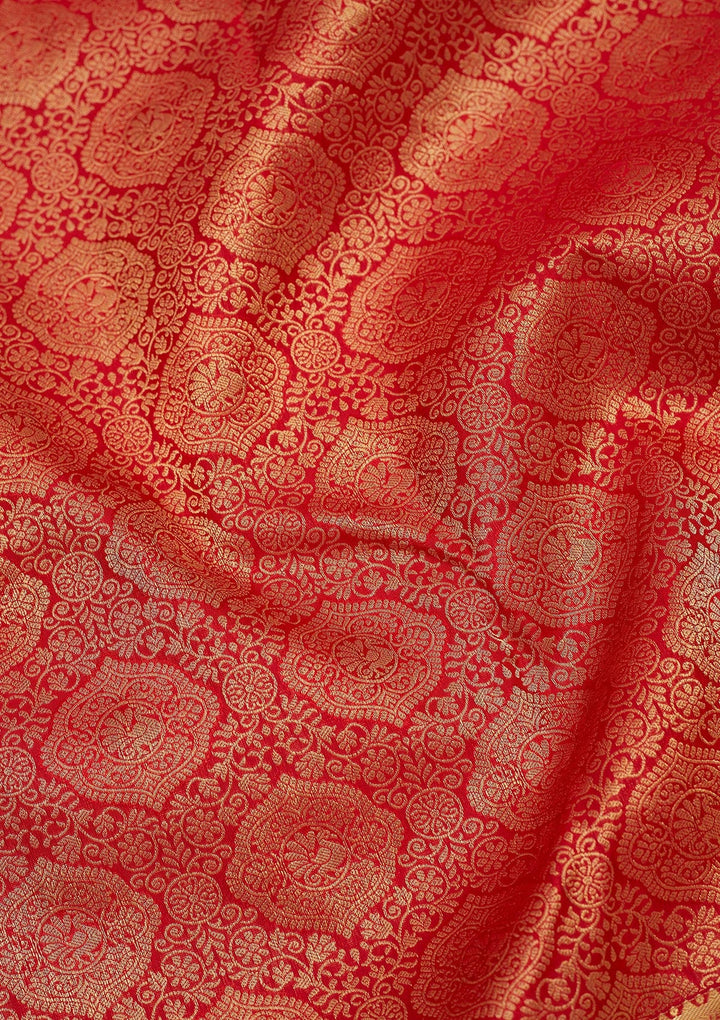 Red Zariwork Pure Silk Saree-Koskii