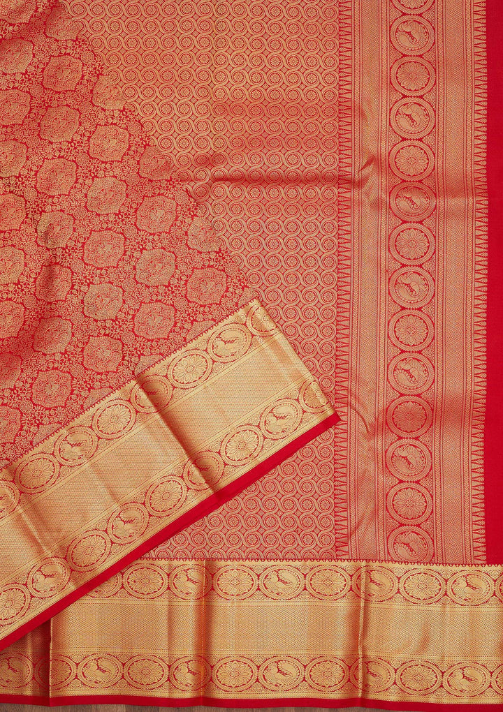 Red Zariwork Pure Silk Saree-Koskii