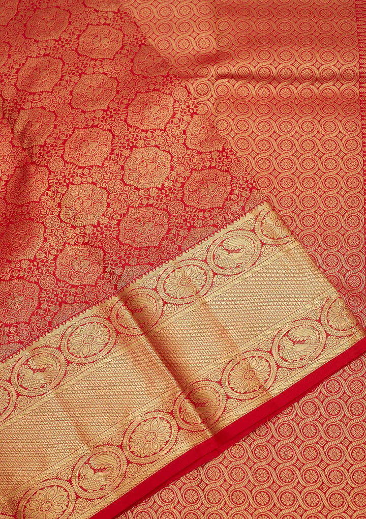 Red Zariwork Pure Silk Saree-Koskii