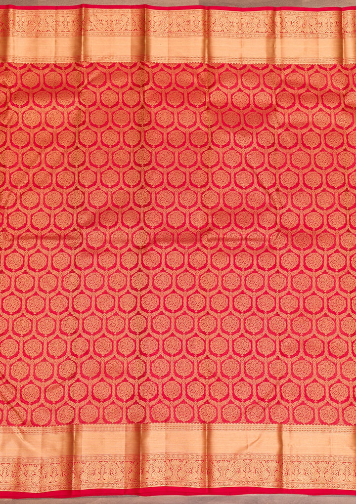 Red Zariwork Pure Silk Saree-Koskii