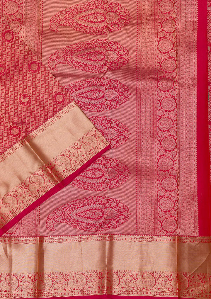 Red Zariwork Pure Silk Saree-Koskii