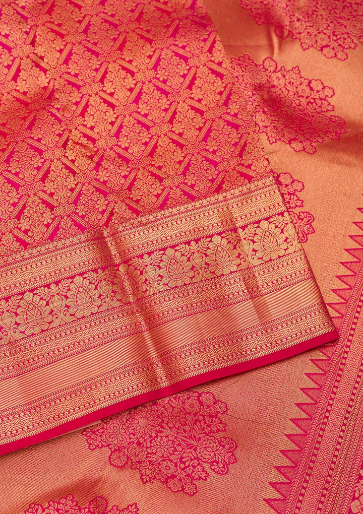Red Zariwork Pure Silk Saree-Koskii