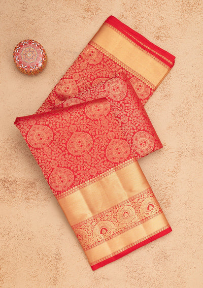 Red Zariwork Pure Silk Saree-Koskii