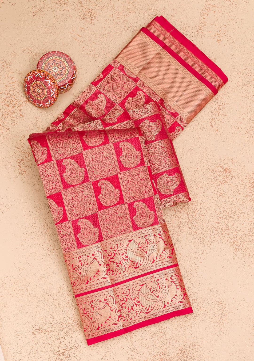 Red Zariwork Pure Silk Saree-Koskii