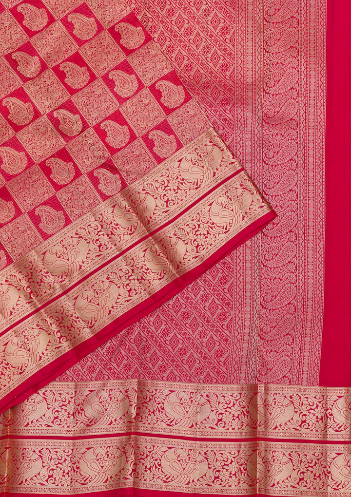 Red Zariwork Pure Silk Saree-Koskii