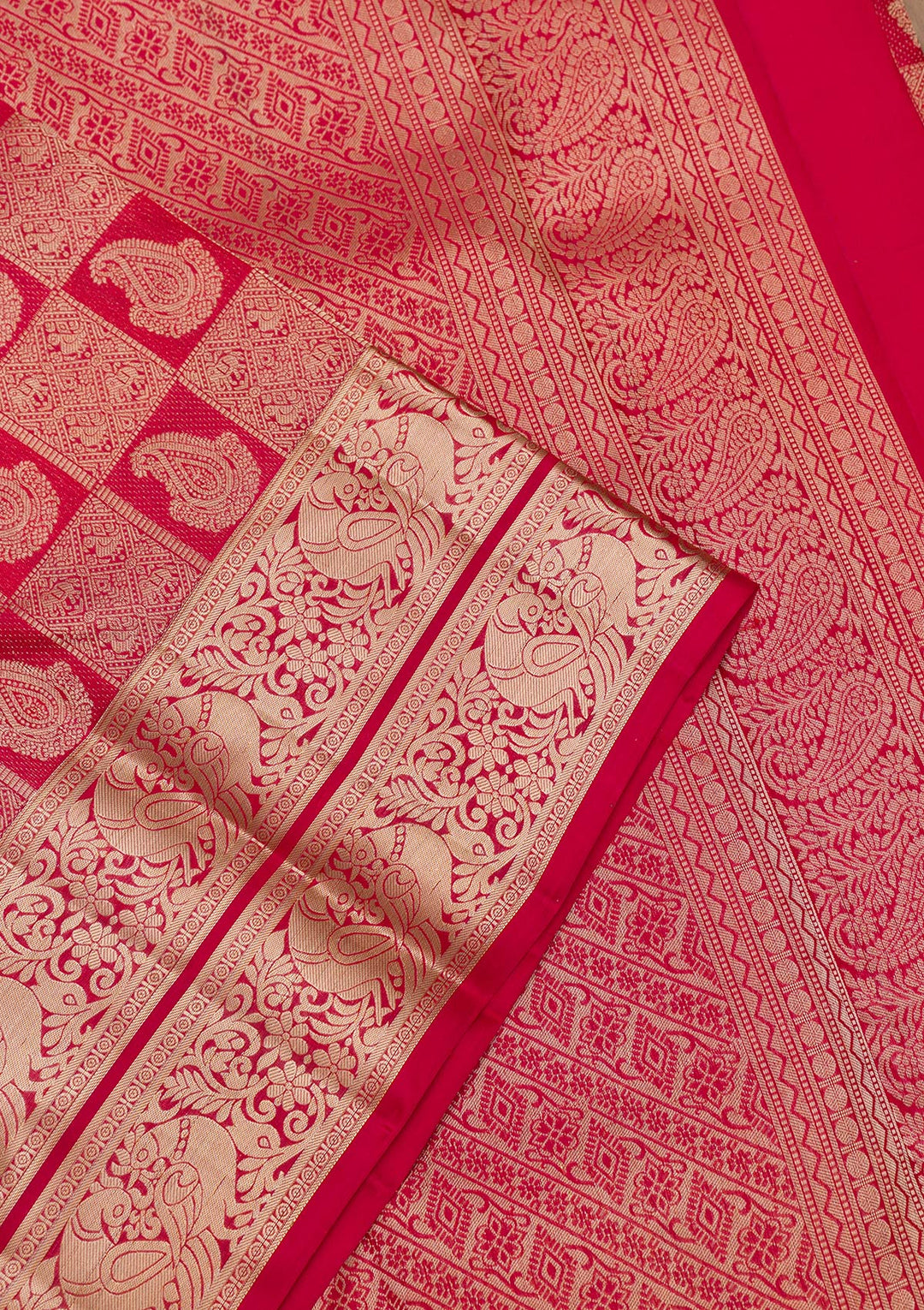 Red Zariwork Pure Silk Saree-Koskii
