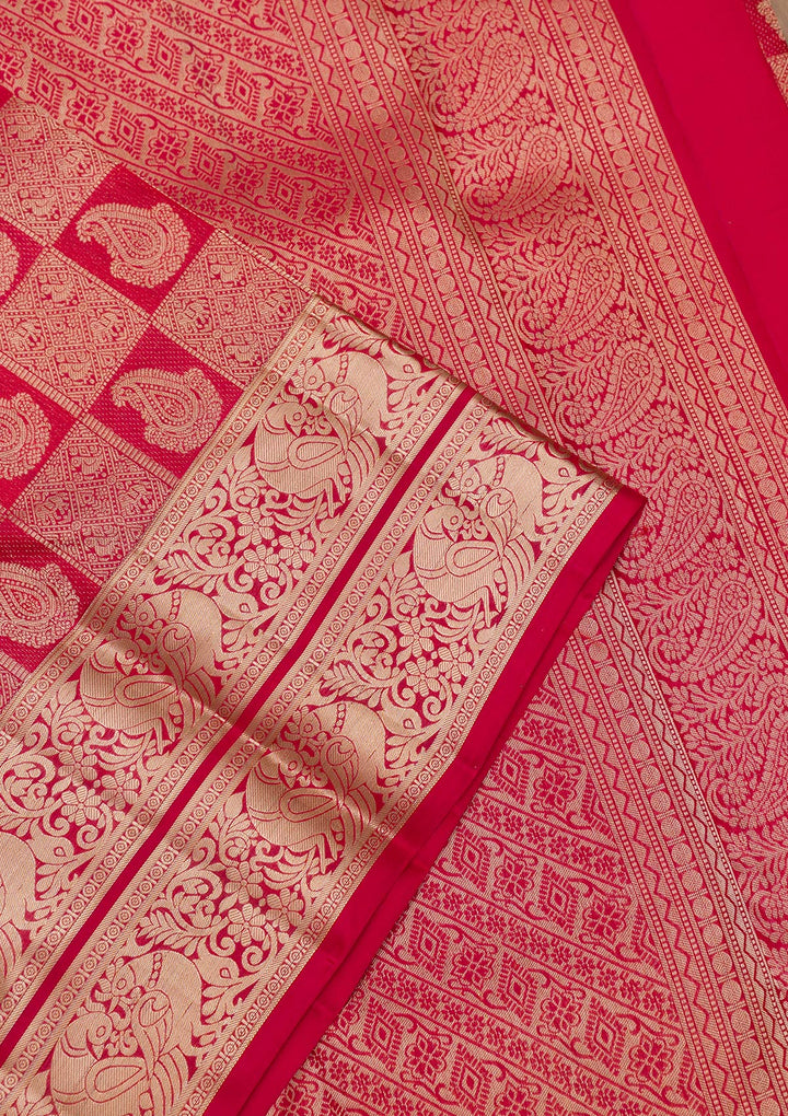 Red Zariwork Pure Silk Saree-Koskii