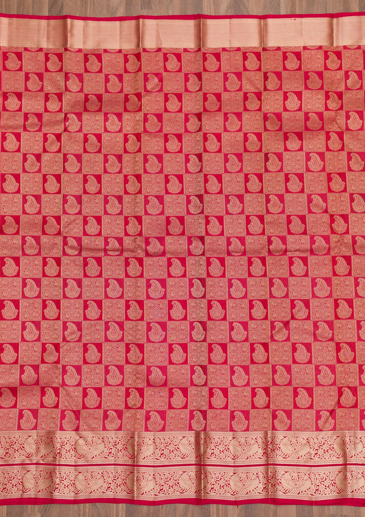 Red Zariwork Pure Silk Saree-Koskii
