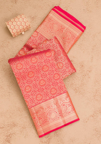 Red Zariwork Pure Silk Saree-Koskii