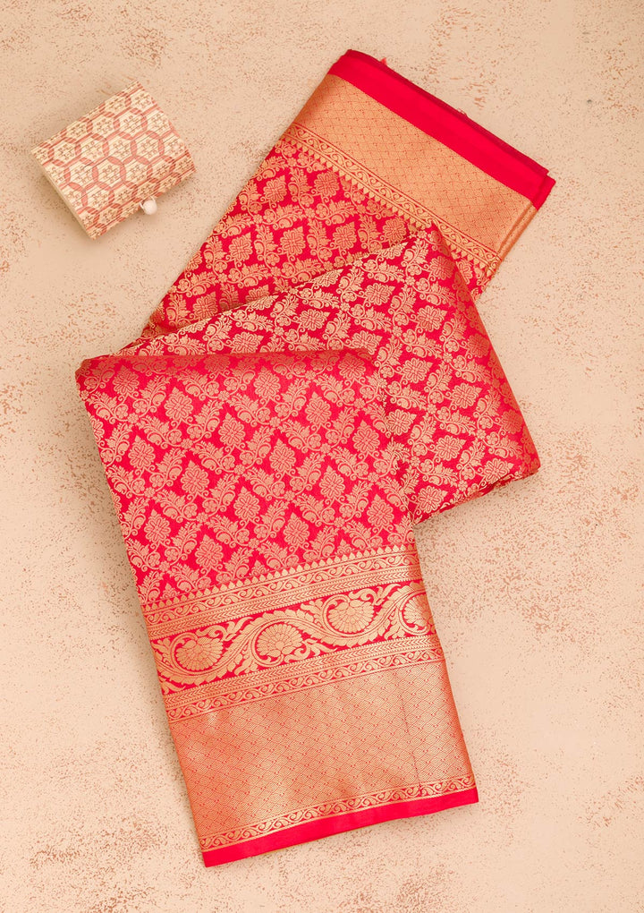 Red Zariwork Pure Silk Saree-Koskii