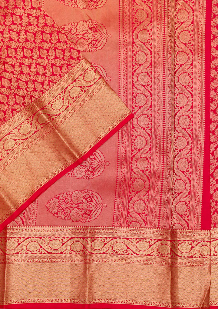 Red Zariwork Pure Silk Saree-Koskii