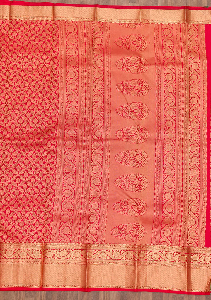 Red Zariwork Pure Silk Saree-Koskii