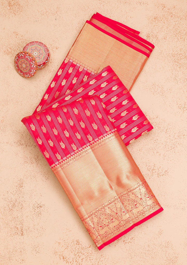 Red Zariwork Pure Silk Saree-Koskii