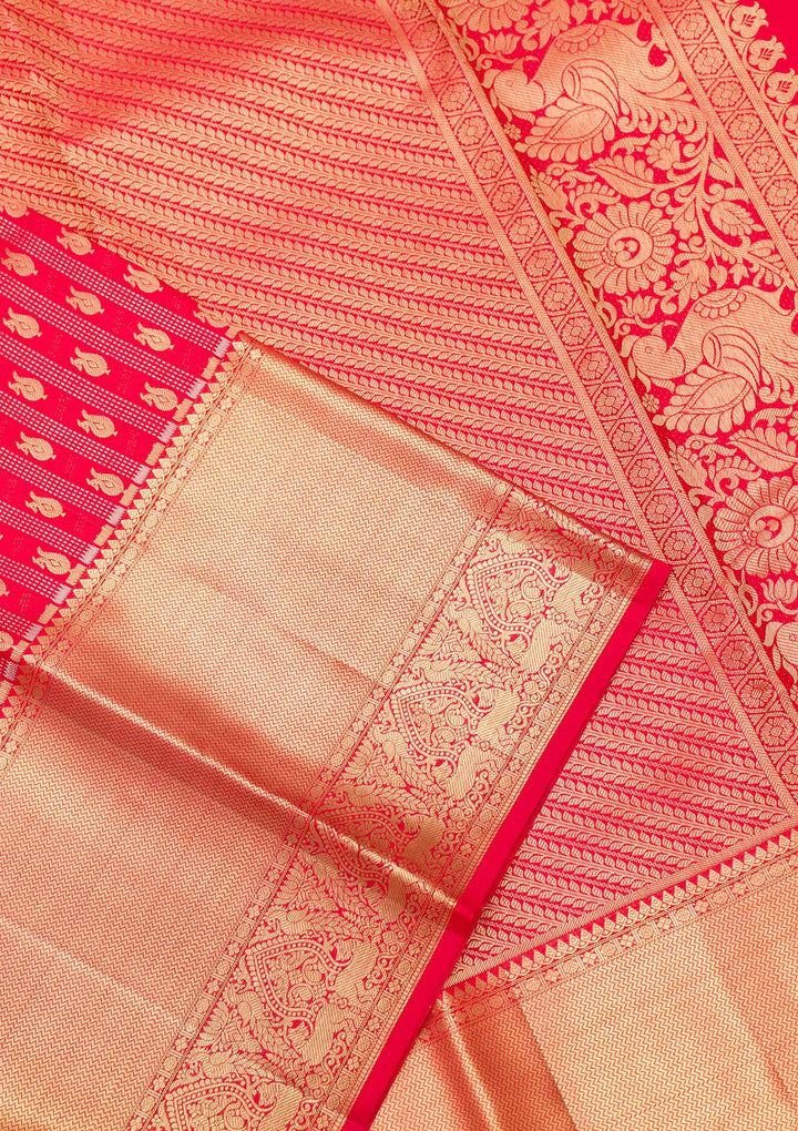 Red Zariwork Pure Silk Saree-Koskii