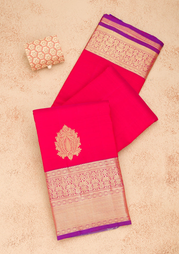 Red Zariwork Pure Silk Saree-Koskii