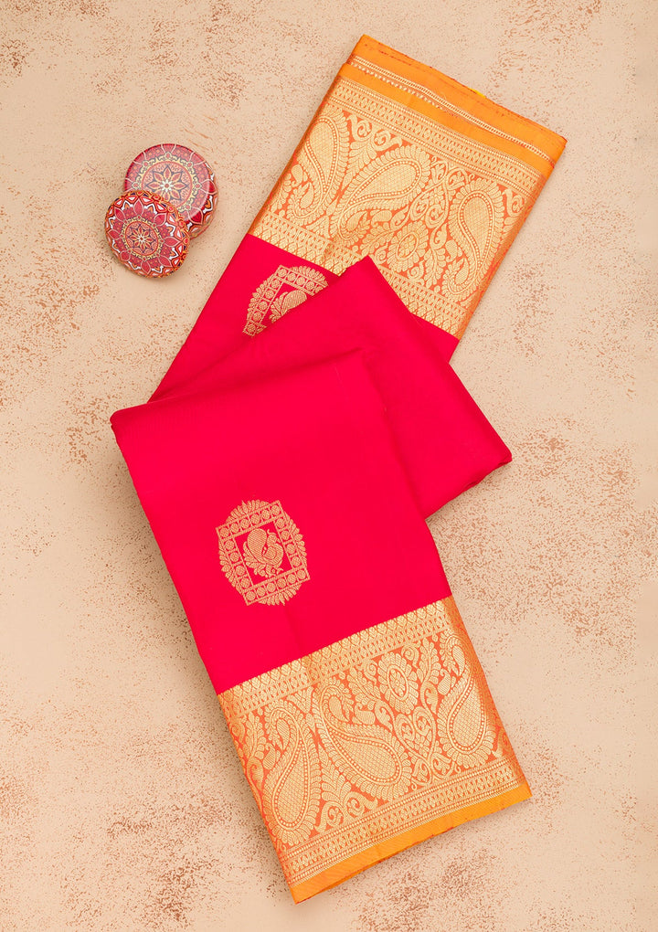 Red Zariwork Pure Silk Saree-Koskii