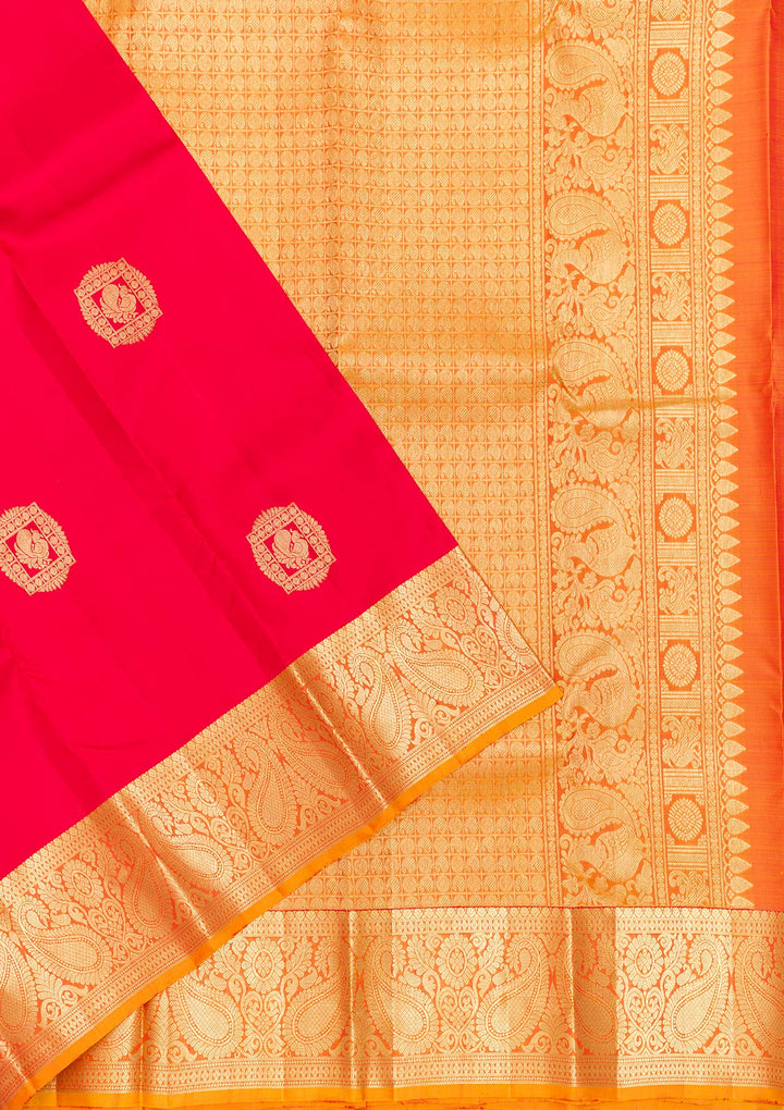Red Zariwork Pure Silk Saree-Koskii