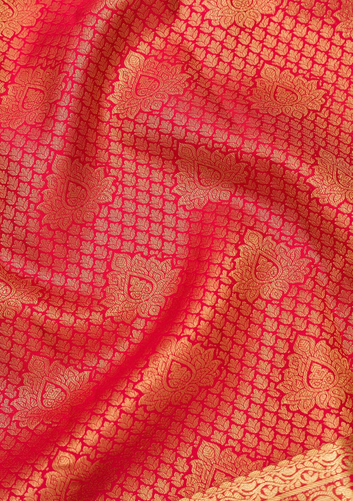 Red Zariwork Pure Silk Saree-Koskii