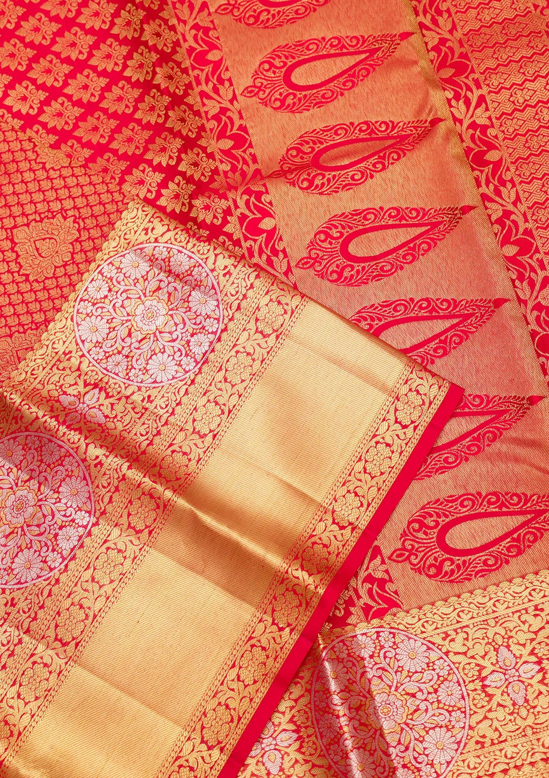 Red Zariwork Pure Silk Saree-Koskii