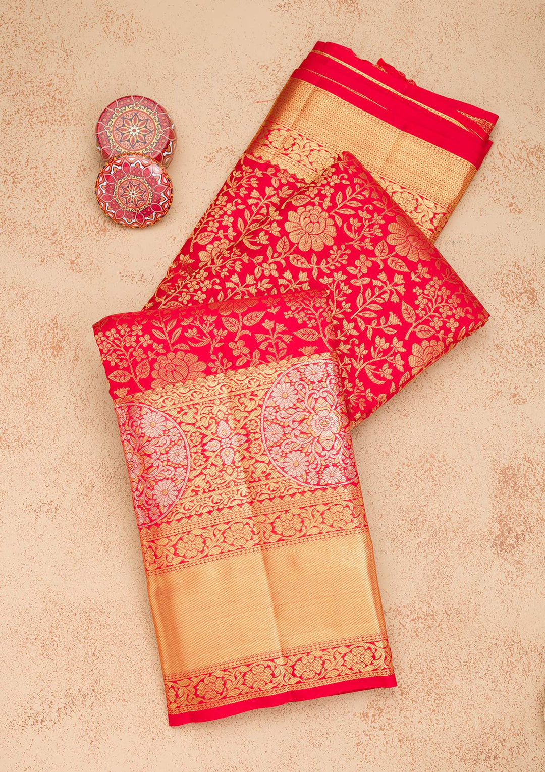 Red Zariwork Pure Silk Saree-Koskii