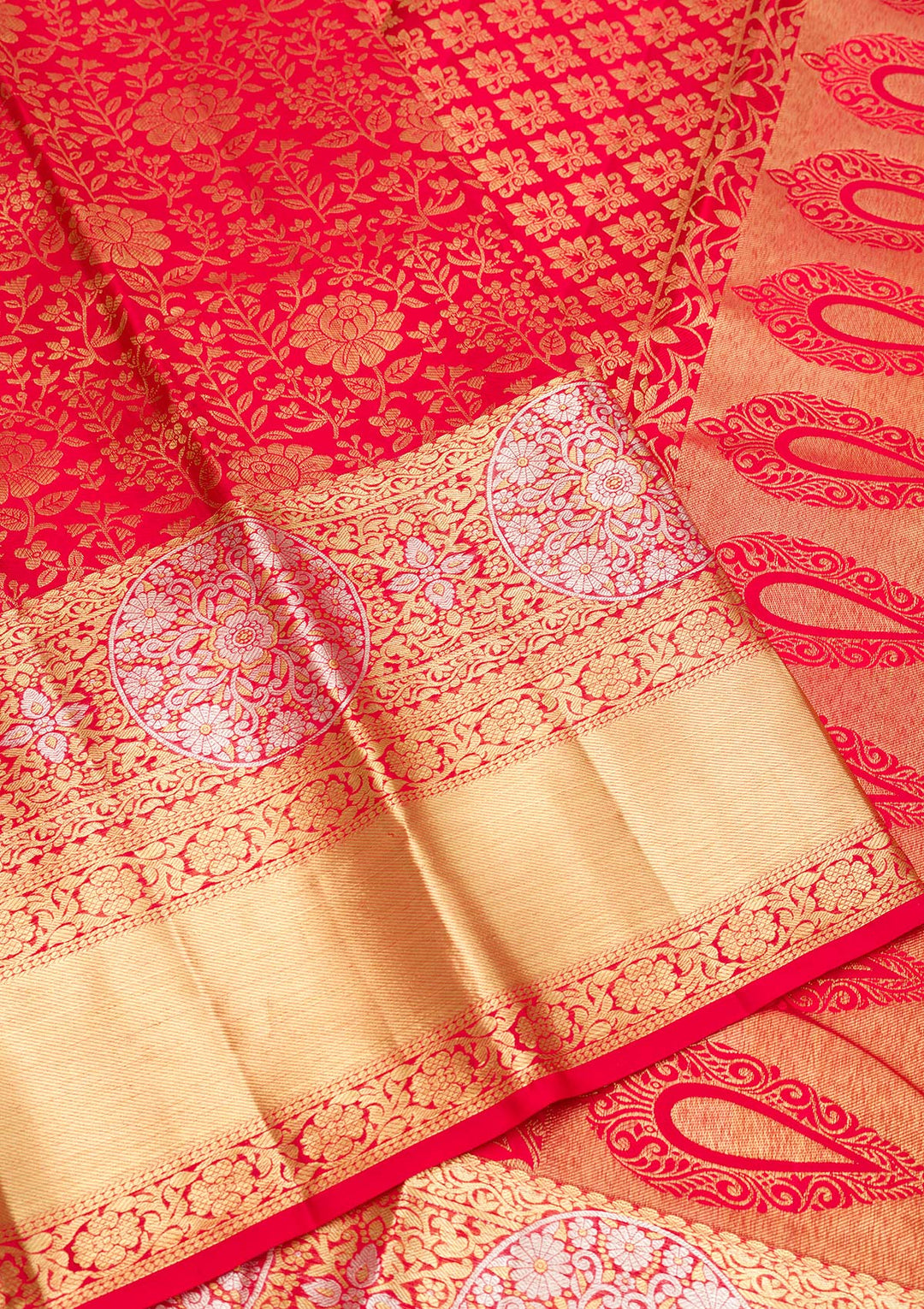 Red Zariwork Pure Silk Saree-Koskii