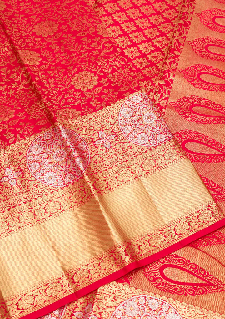 Red Zariwork Pure Silk Saree-Koskii