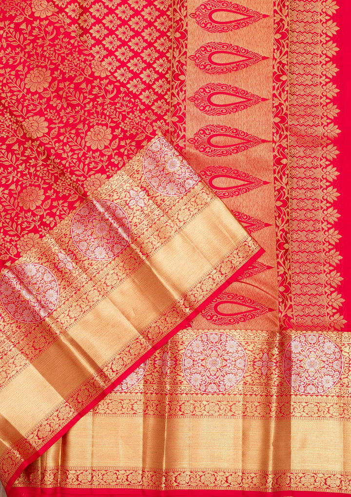 Red Zariwork Pure Silk Saree-Koskii