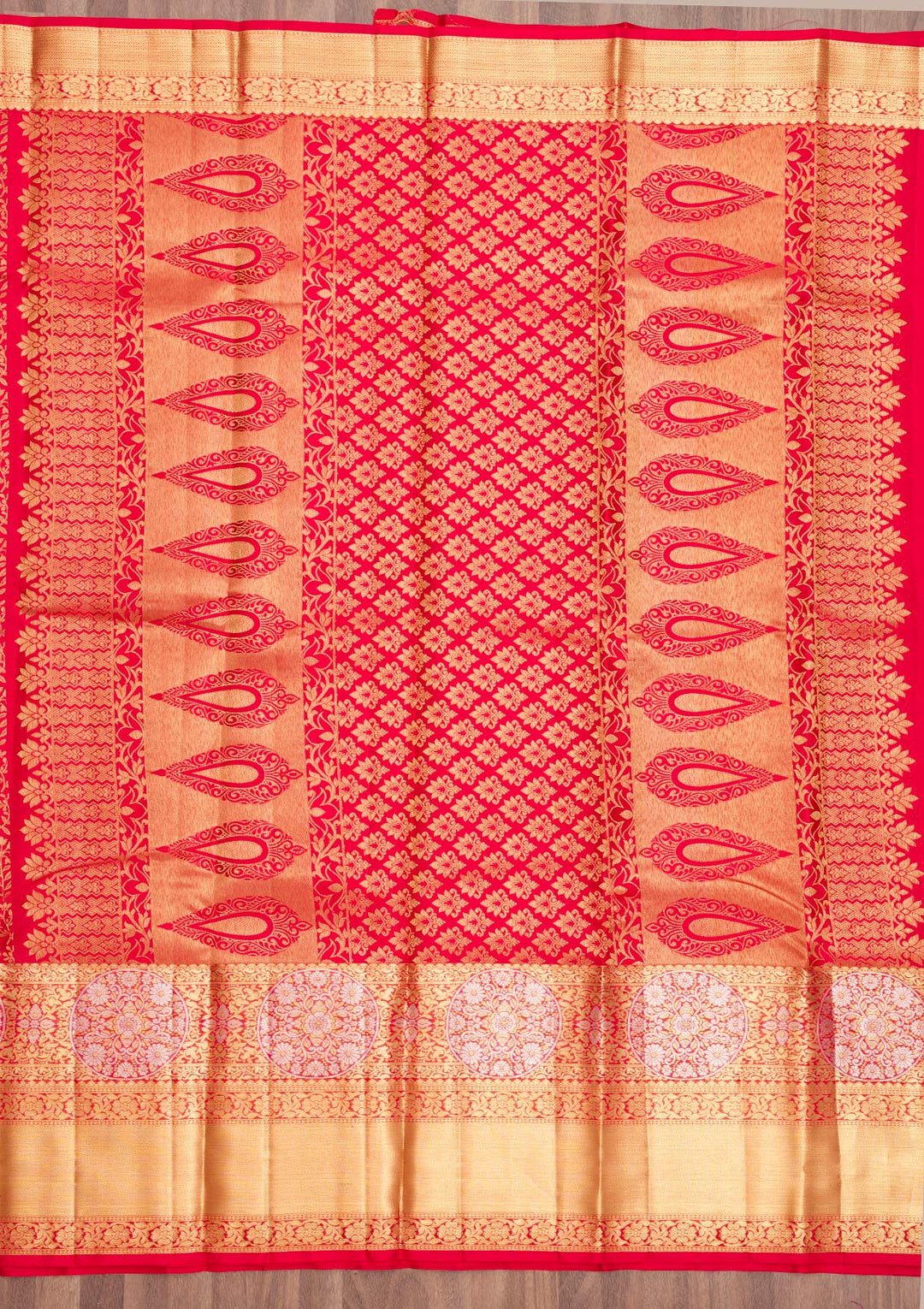 Red Zariwork Pure Silk Saree-Koskii
