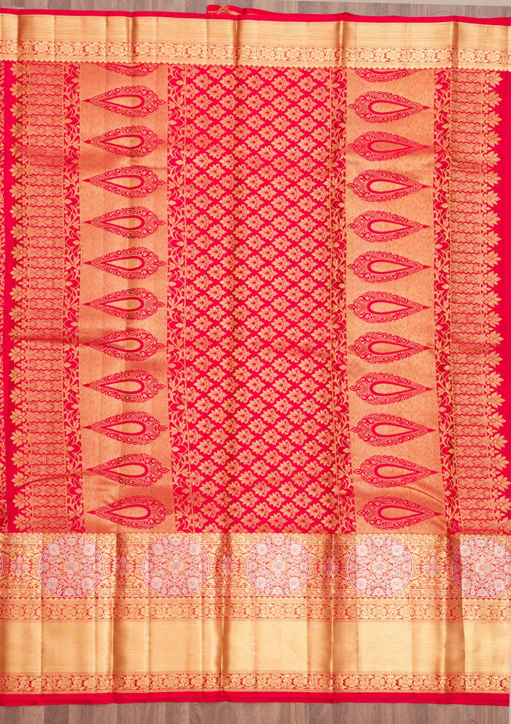 Red Zariwork Pure Silk Saree-Koskii