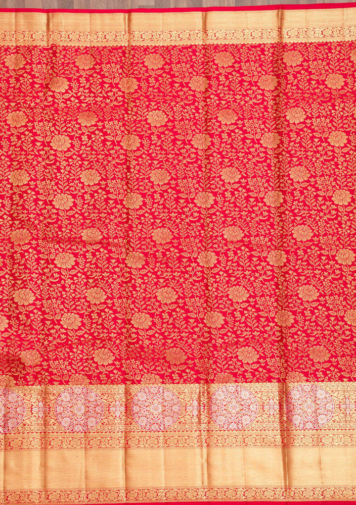 Red Zariwork Pure Silk Saree-Koskii