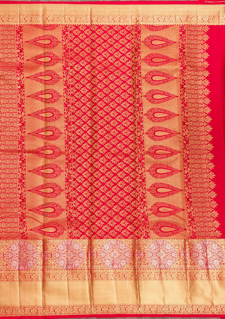 Red Zariwork Pure Silk Saree-Koskii