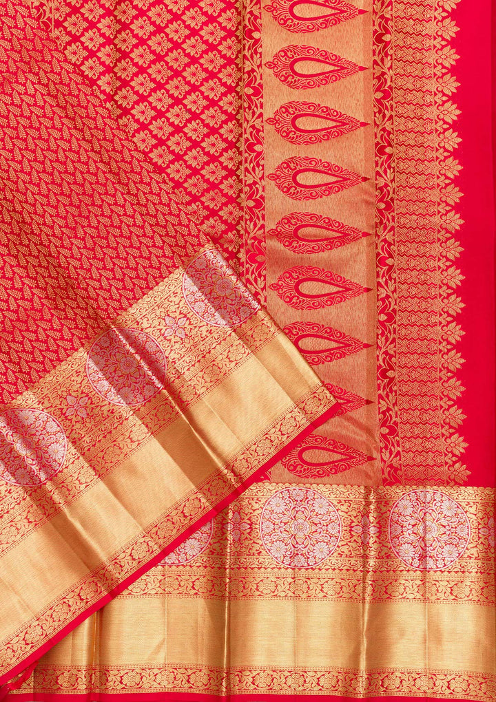 Red Zariwork Pure Silk Saree-Koskii
