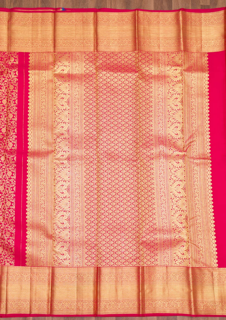 Red Zariwork Pure Silk Saree-Koskii