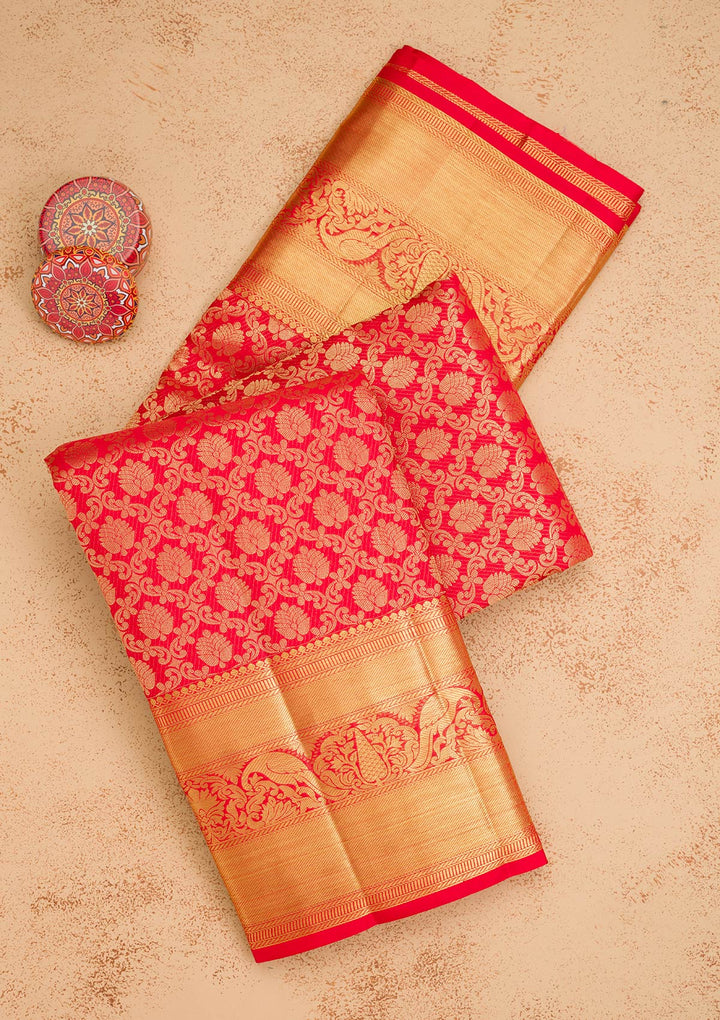 Red Zariwork Pure Silk Saree-Koskii