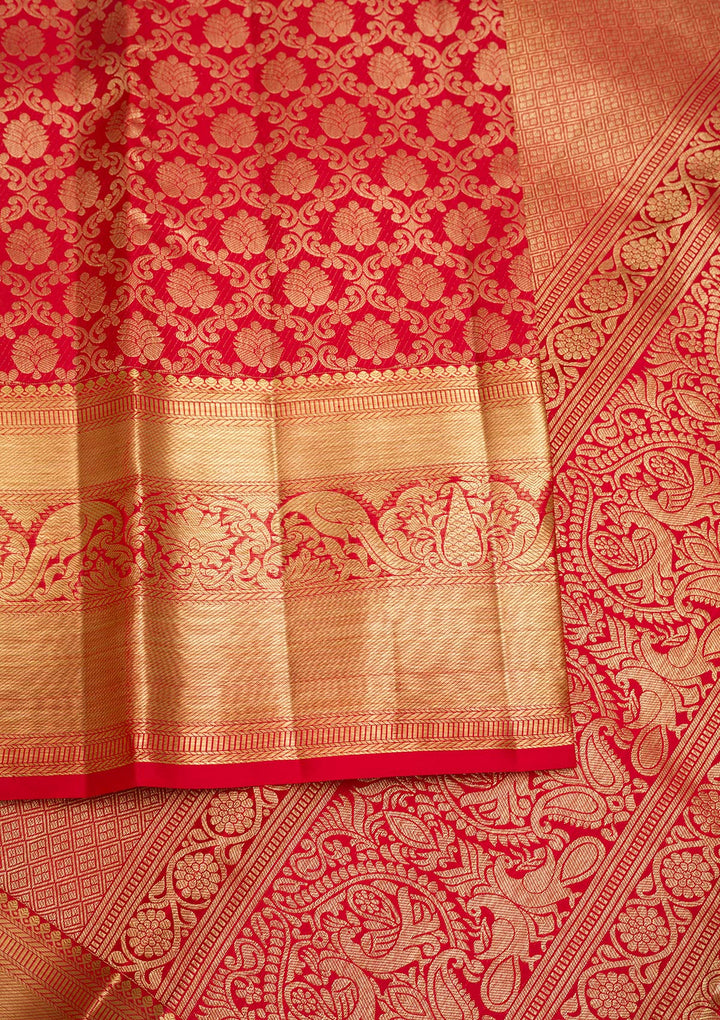 Red Zariwork Pure Silk Saree-Koskii