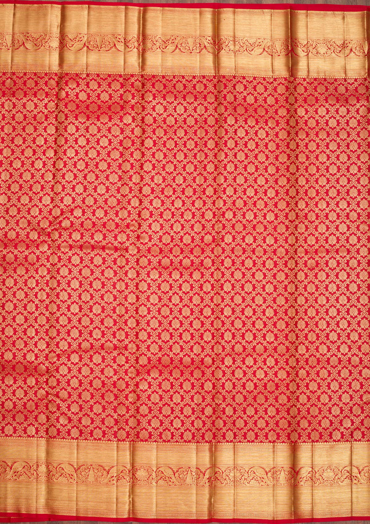 Red Zariwork Pure Silk Saree-Koskii