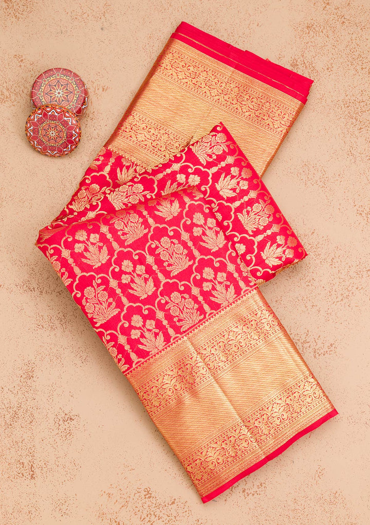 Red Zariwork Pure Silk Saree-Koskii