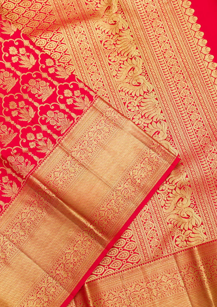 Red Zariwork Pure Silk Saree-Koskii