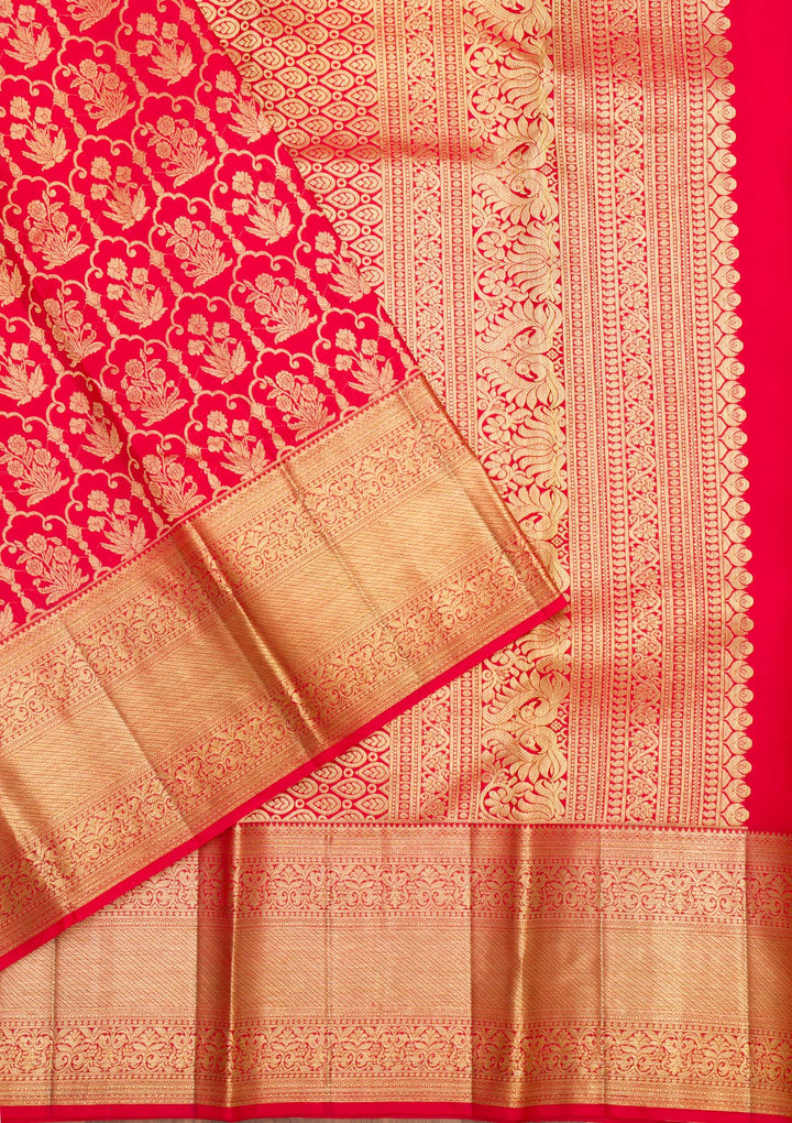 Red Zariwork Pure Silk Saree-Koskii