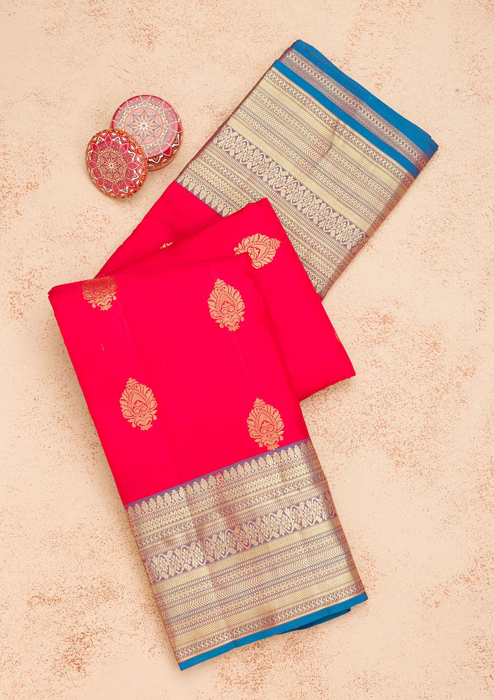Red Zariwork Pure Silk Saree-Koskii