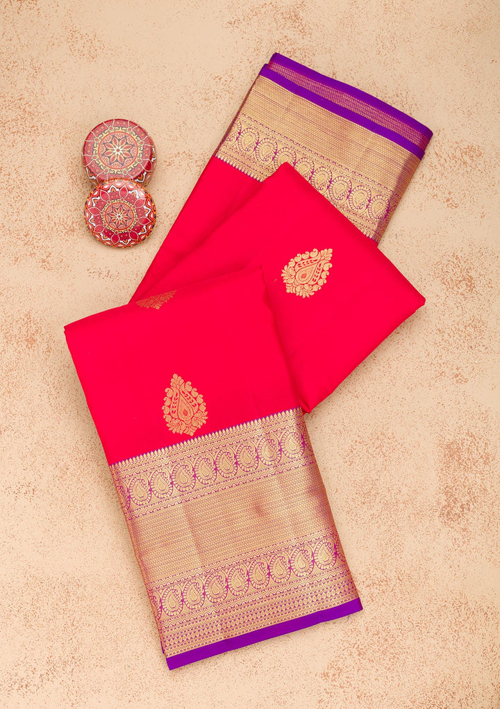 Red Zariwork Pure Silk Saree-Koskii