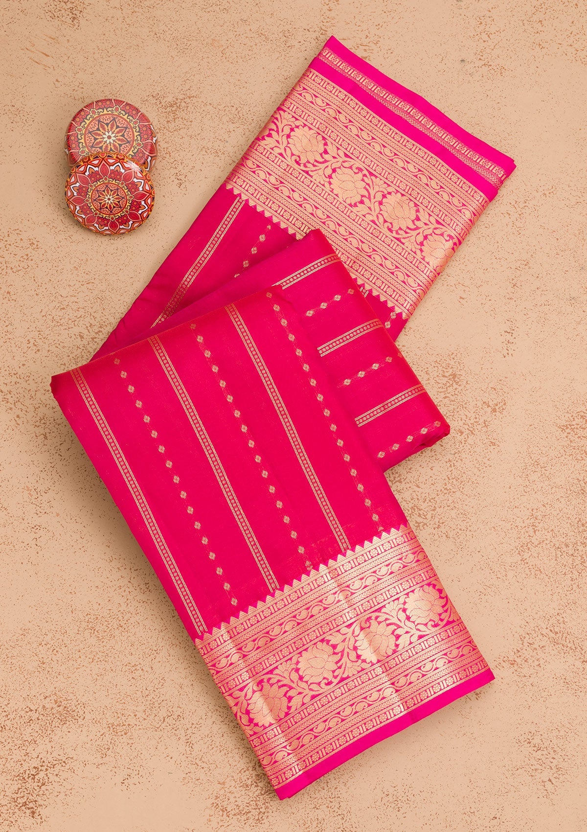 Rani Pink Zariwork Pure Silk Saree-Koskii