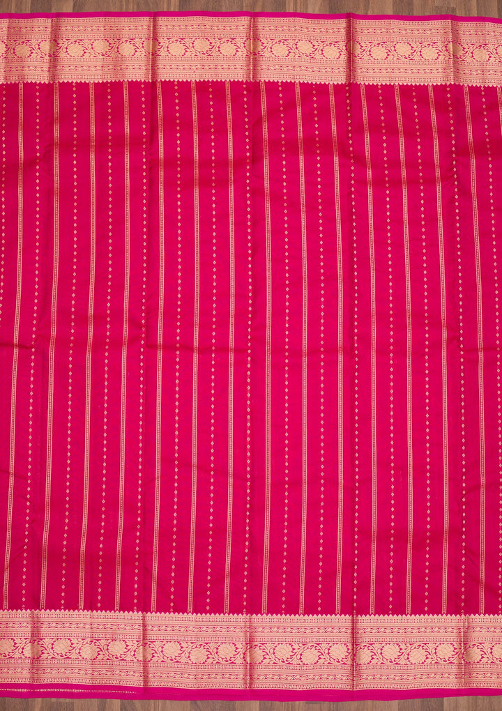 Rani Pink Zariwork Pure Silk Saree-Koskii