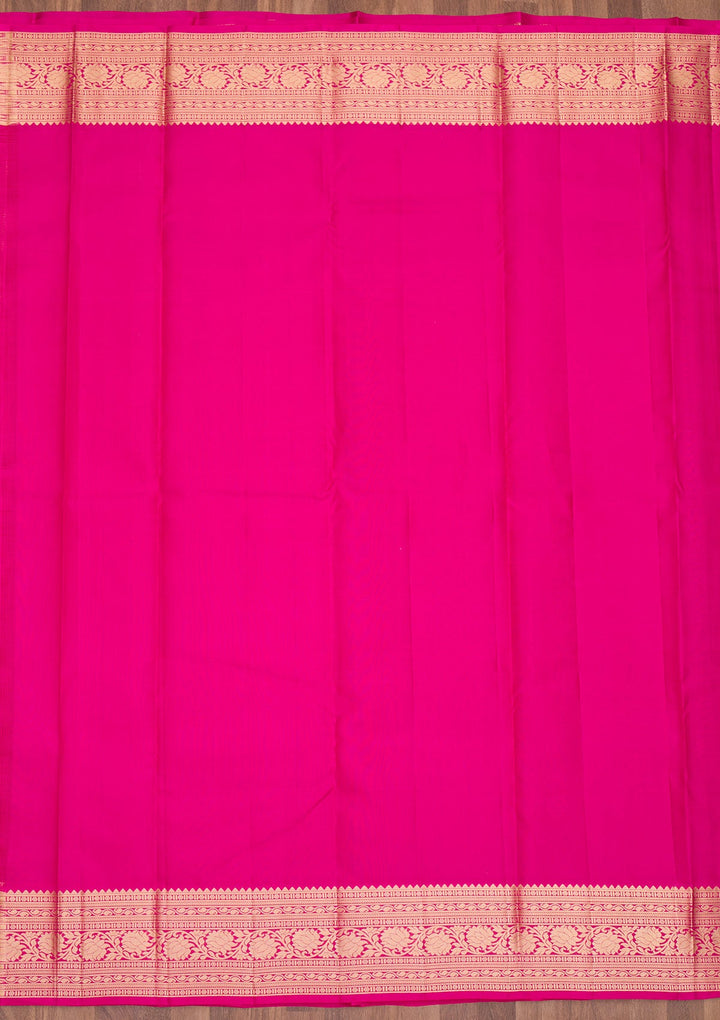 Rani Pink Zariwork Pure Silk Saree-Koskii