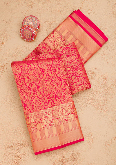 Red Zariwork Pure Silk Saree-Koskii