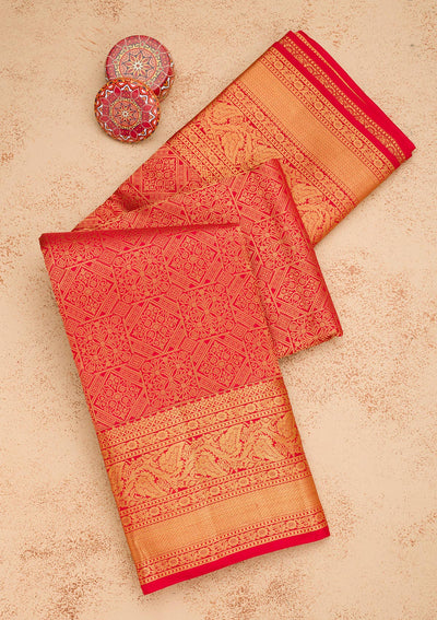 Red Zariwork Pure Silk Saree-Koskii