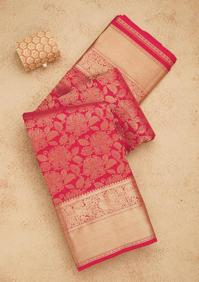 Red Zariwork Pure Silk Saree-Koskii